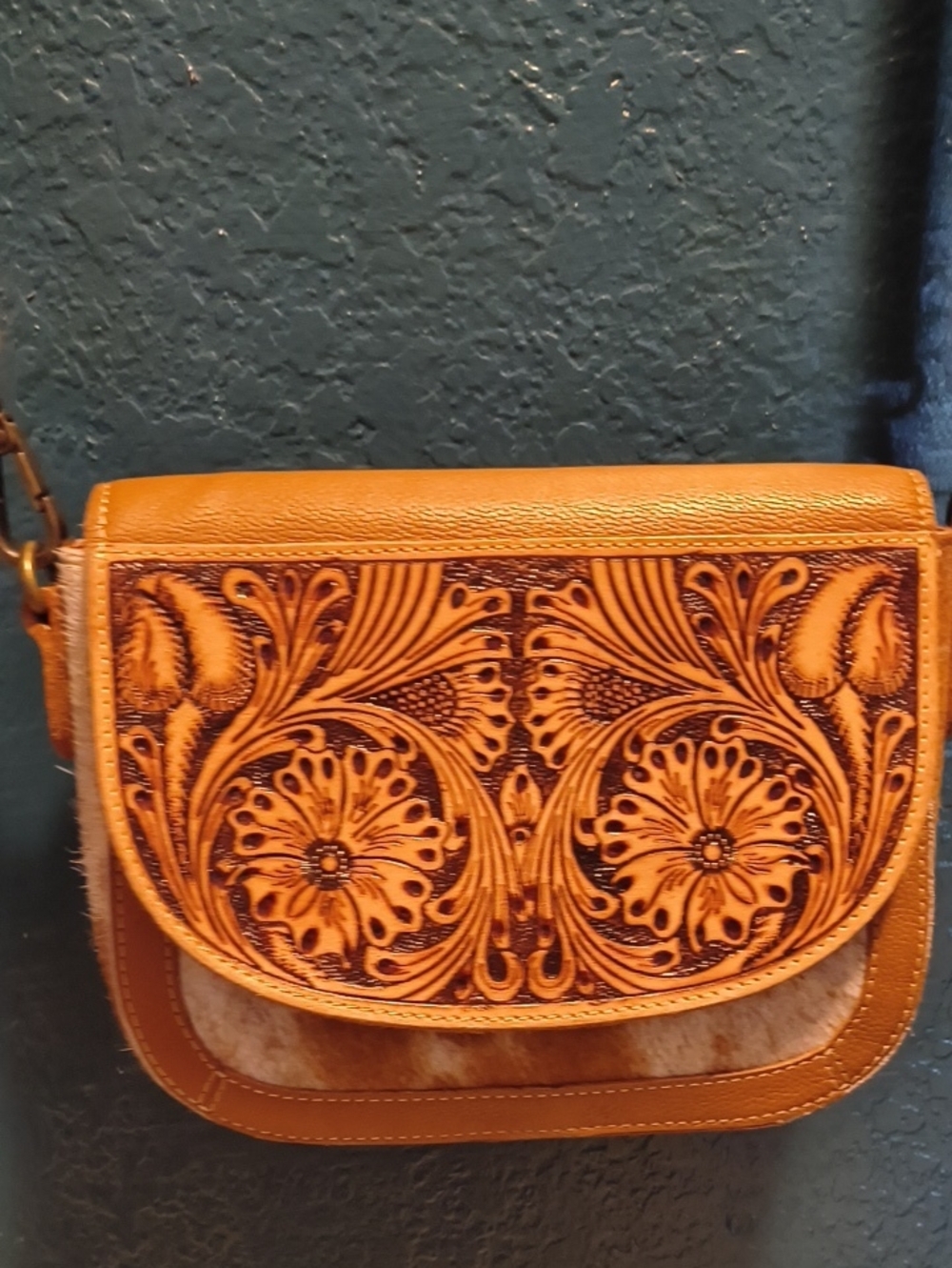 Tooled Cowhide Crossbody